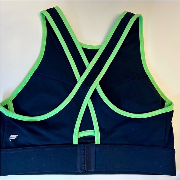 Fabletics Blare Cross Back Medium Impact Black Neon Green Sports Bra M - Picture 2 of 3